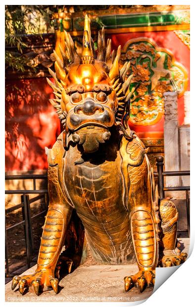 Dragon Bronze Statue Gugong Forbidden City Palace Beijing China Print by William Perry