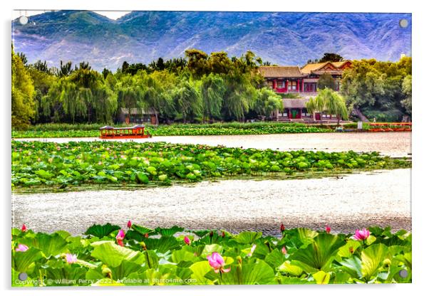 Lotus Garden Boat Buildings Summer Palace Beijing China Acrylic by William Perry