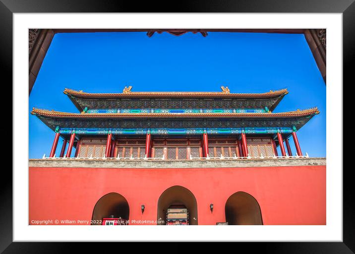 Red Entrance Gate Doors Forbidden City Palace Beijing China Framed Mounted Print by William Perry