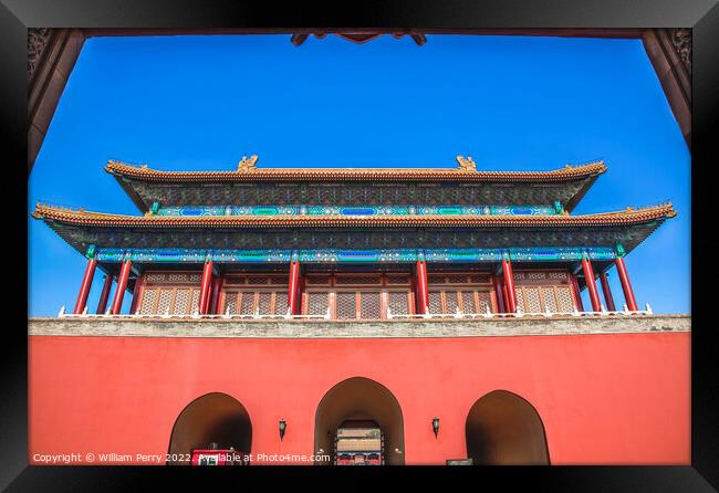 Red Entrance Gate Doors Forbidden City Palace Beijing China Framed Print by William Perry