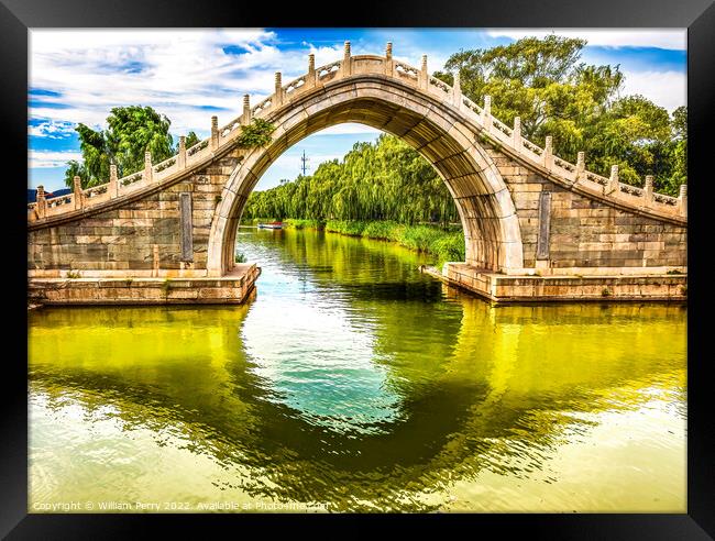 Moon Gate Bridge Reflection Summer Palace Beijing China Framed Print by William Perry