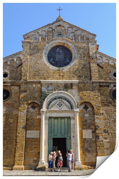 Facade of the Cathedral - Volterra Print by Laszlo Konya