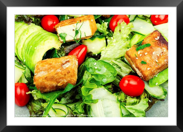 Fresh salad of fried tofu and fresh vegetables. Framed Mounted Print by Mykola Lunov Mykola