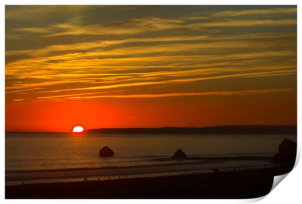 Sunset over the sea at Praia da Rocha Print by Jeremy Hayden