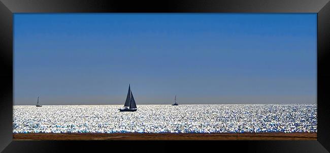 Yacht at Sea in Alvor Framed Print by Jeremy Hayden