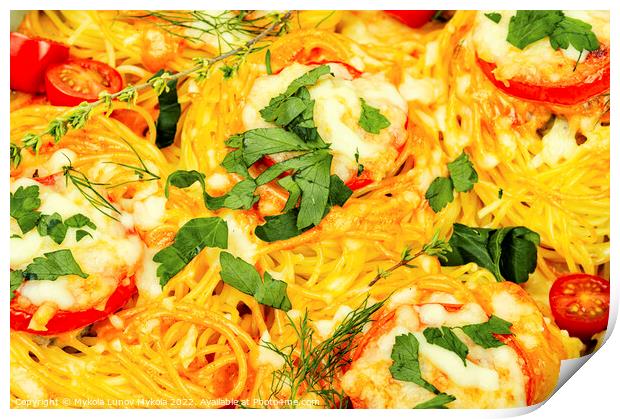 Spaghetti nest appetizers Print by Mykola Lunov Mykola