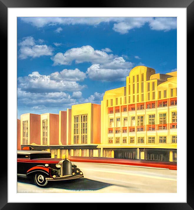 Art Deco Architecture Meets Classic American Car Framed Mounted Print by Roger Mechan