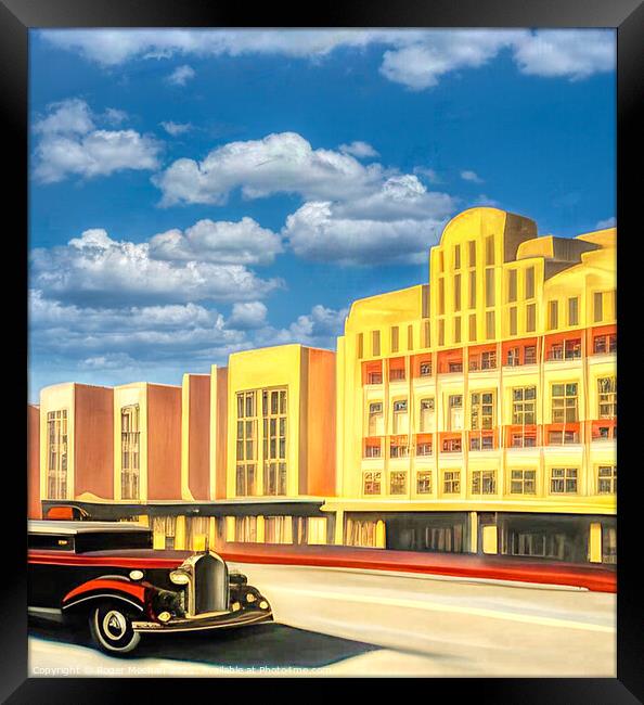 Art Deco Architecture Meets Classic American Car Framed Print by Roger Mechan