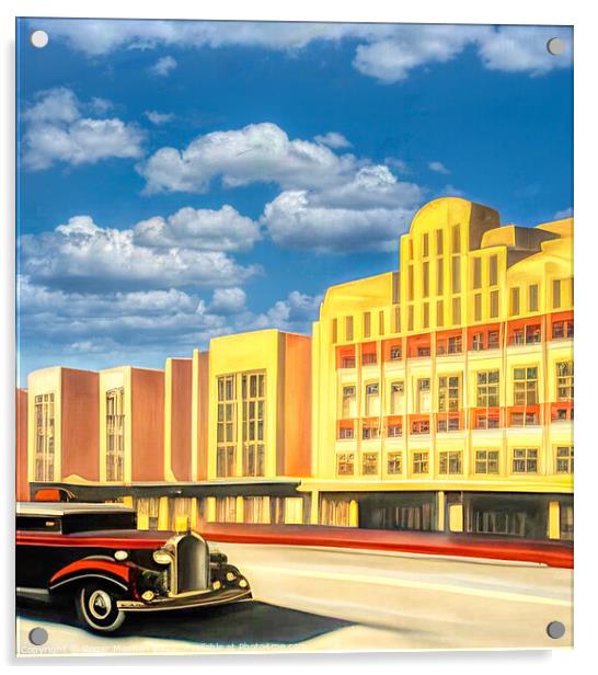 Art Deco Architecture Meets Classic American Car Acrylic by Roger Mechan