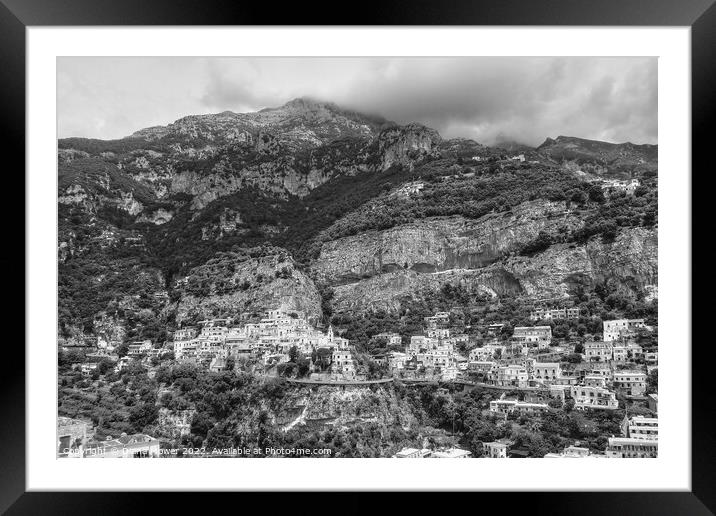 Amalfi Coast Italy monochrome Framed Mounted Print by Diana Mower