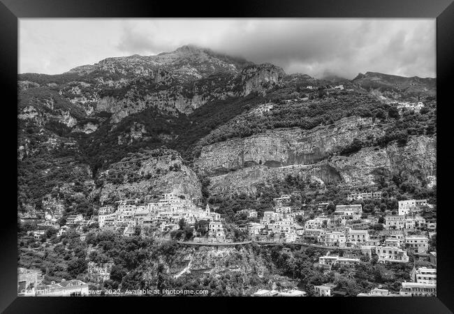 Amalfi Coast Italy monochrome Framed Print by Diana Mower