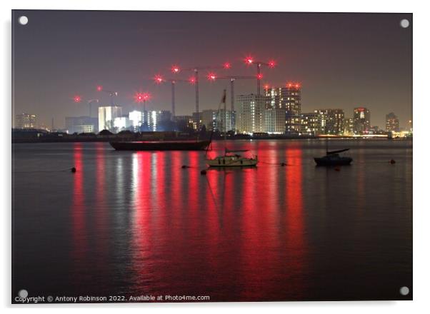 Fiery Reflections on the Thames Acrylic by Antony Robinson