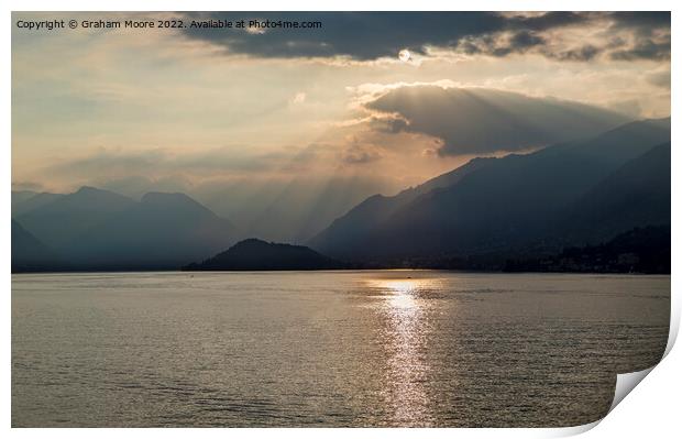 Como crepuscular rays Print by Graham Moore