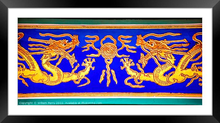 Golden Dragon Decorations Gugong Forbidden City Beijing China Framed Mounted Print by William Perry