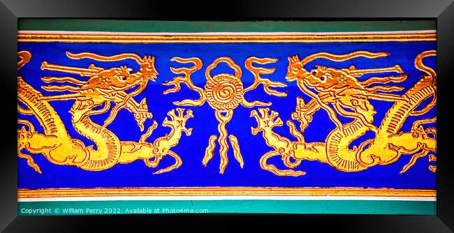 Golden Dragon Decorations Gugong Forbidden City Beijing China Framed Print by William Perry
