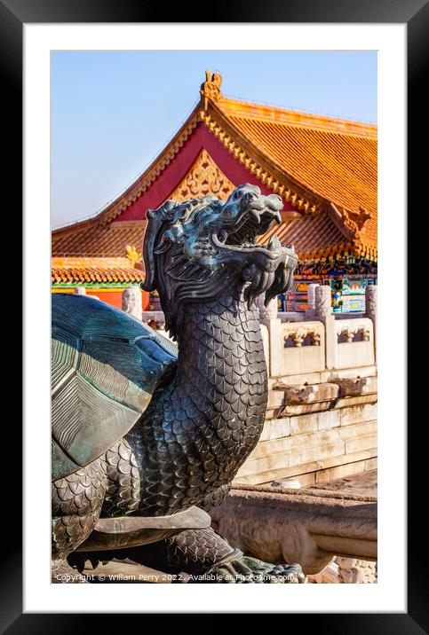 Dragon Tortoise Statue Gugong Forbidden City Beijing China Framed Mounted Print by William Perry