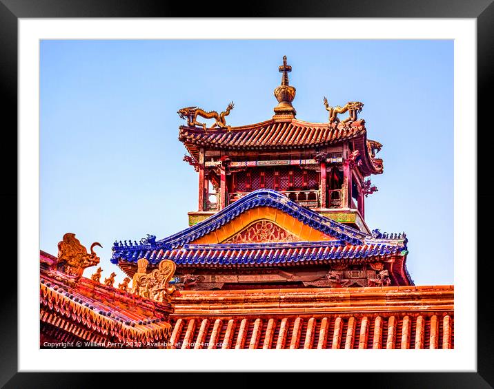 Dragon Pavilion Gugong Forbidden City Palace Beijing China Framed Mounted Print by William Perry