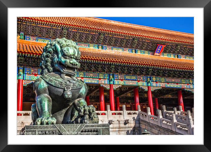 Dragon Statue Tai He Gate Forbidden City Palace Beijing China Framed Mounted Print by William Perry