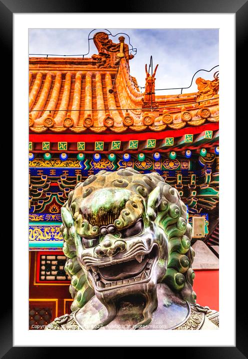 Dragon Bronze Statue Roof Summer Palace Beijing China Framed Mounted Print by William Perry