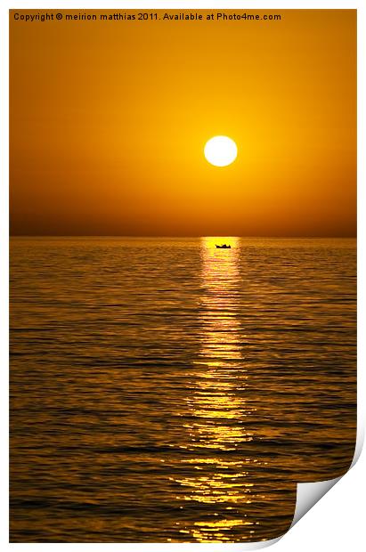 greek island sunset with boat Print by meirion matthias