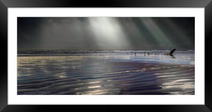 Rays of sunlight at Rhossili Framed Mounted Print by Leighton Collins