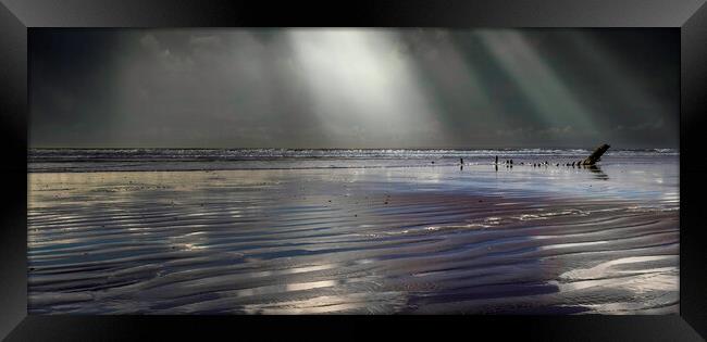 Rays of sunlight at Rhossili Framed Print by Leighton Collins