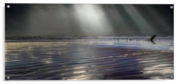 Rays of sunlight at Rhossili Acrylic by Leighton Collins