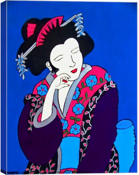 Thinking Geisha Canvas Print by Stephanie Moore