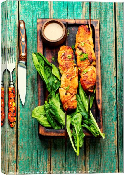 Chicken breast fried on skewers, souvlaki Canvas Print by Mykola Lunov Mykola