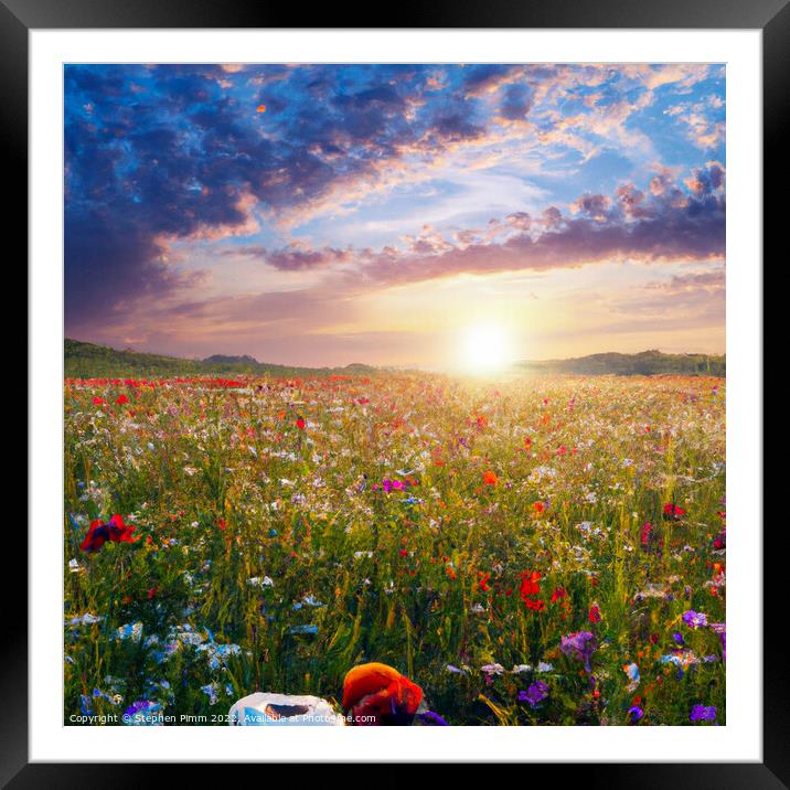 AI Sunrise over flower meadow Framed Mounted Print by Stephen Pimm