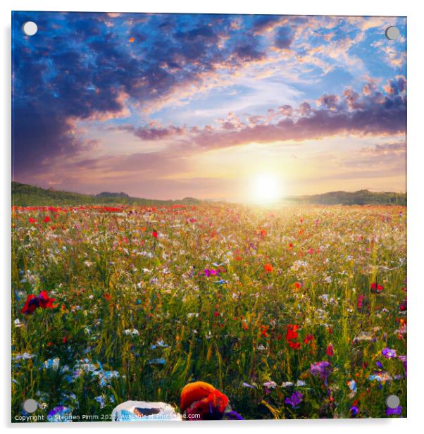 AI Sunrise over flower meadow Acrylic by Stephen Pimm
