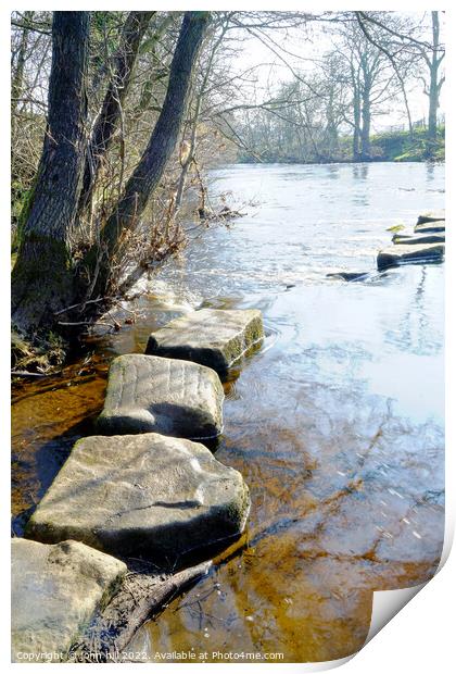 Hathersage stepping stones, Derbyshire.(portrait) Print by john hill