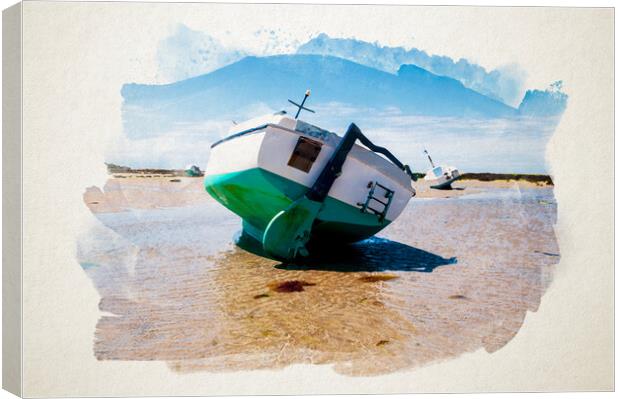 Watercolour of boat on sand Canvas Print by youri Mahieu