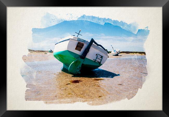 Watercolour of boat on sand Framed Print by youri Mahieu