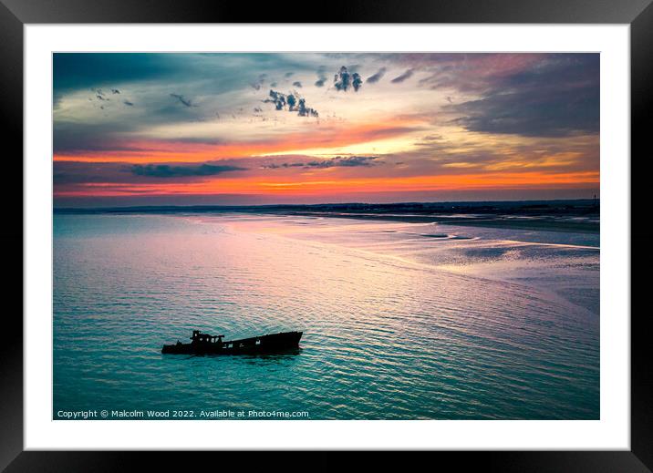 Sunset Over Shipwreck Framed Mounted Print by Malcolm Wood