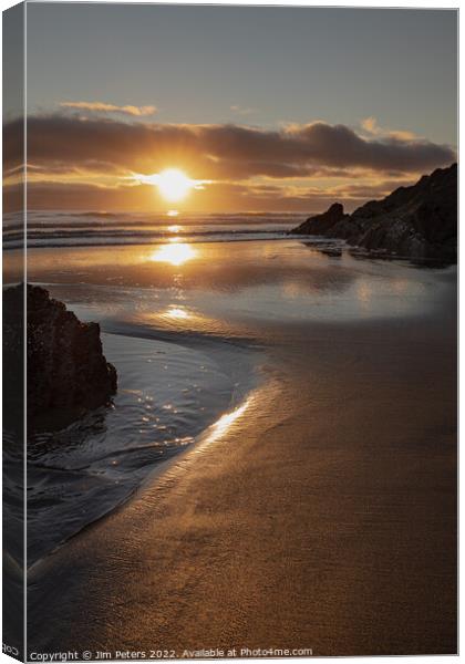 Sunrise over Tregantle beach Whitsand bay  Canvas Print by Jim Peters