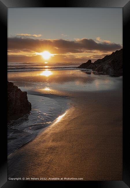 Sunrise over Tregantle beach Whitsand bay  Framed Print by Jim Peters