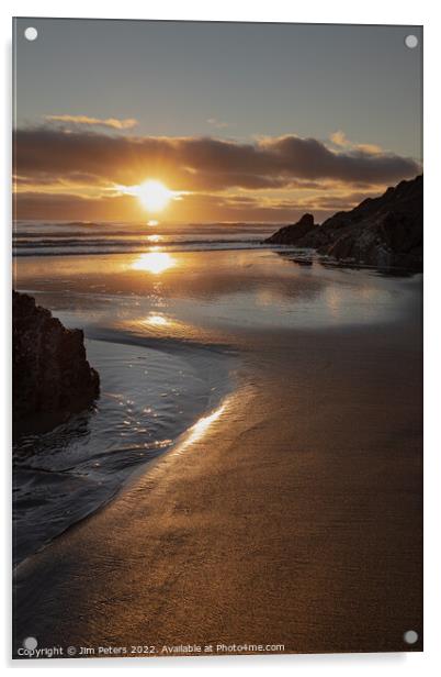 Sunrise over Tregantle beach Whitsand bay  Acrylic by Jim Peters