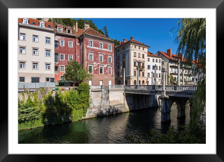 Ljubljana Old Town Riverside Framed Mounted Print by Artur Bogacki