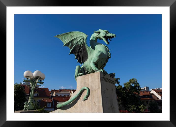 Dragon Statue In Ljubljana Framed Mounted Print by Artur Bogacki