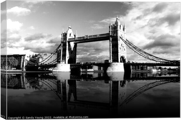 Towering Reflections of London Bridge Canvas Print by Sandy Young