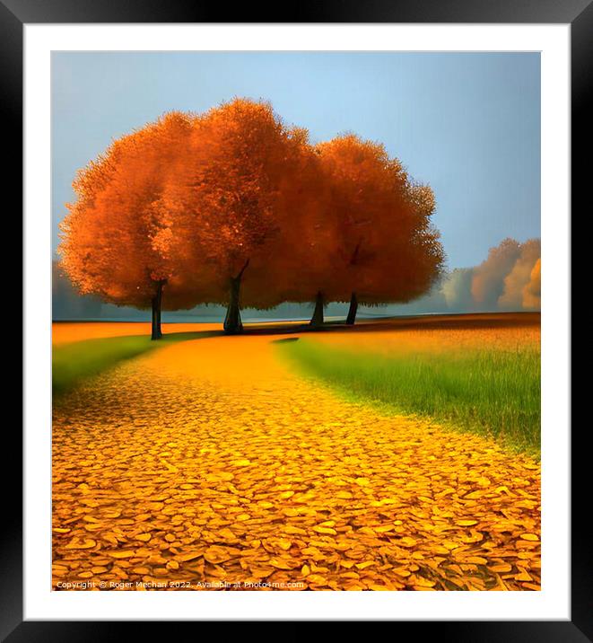Path of Golden Leaves Framed Mounted Print by Roger Mechan