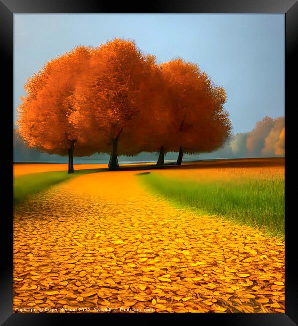Path of Golden Leaves Framed Print by Roger Mechan