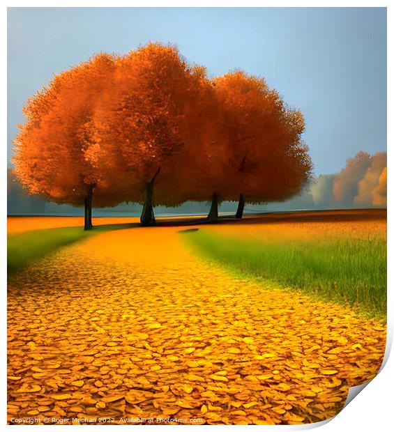 Path of Golden Leaves Print by Roger Mechan