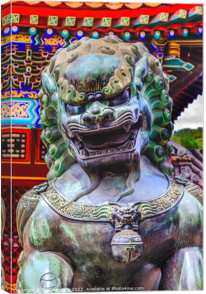 Dragon Bronze Statue Roof Summer Palace Beijing China Canvas Print by William Perry