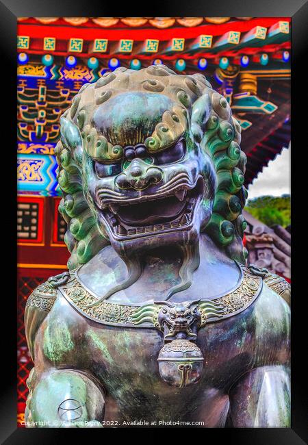 Dragon Bronze Statue Roof Summer Palace Beijing China Framed Print by William Perry