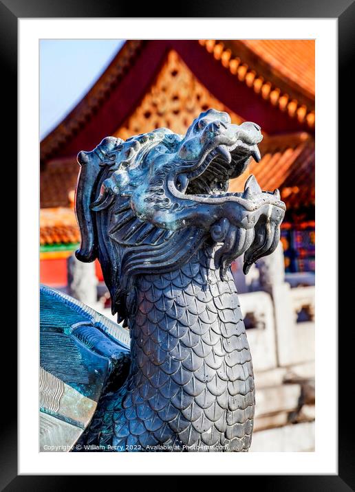 Dragon Bronze Statue Gugong Forbidden City Beijing China Framed Mounted Print by William Perry