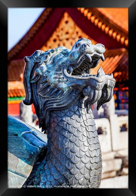 Dragon Bronze Statue Gugong Forbidden City Beijing China Framed Print by William Perry