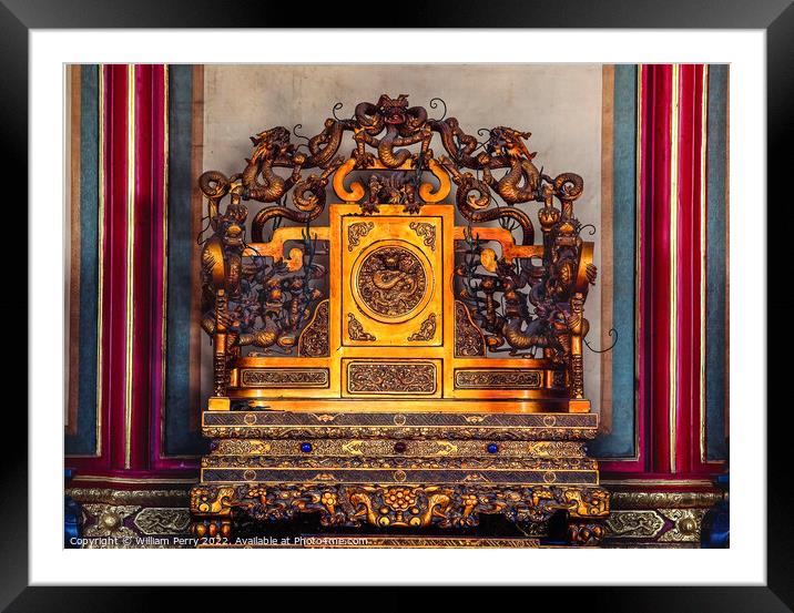 Emperor's Throne Gugong Forbidden City Palace Beijing China Framed Mounted Print by William Perry