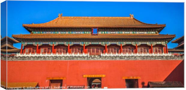 Main Entrance Gate Gugong Forbidden City Palace Beijing China Canvas Print by William Perry